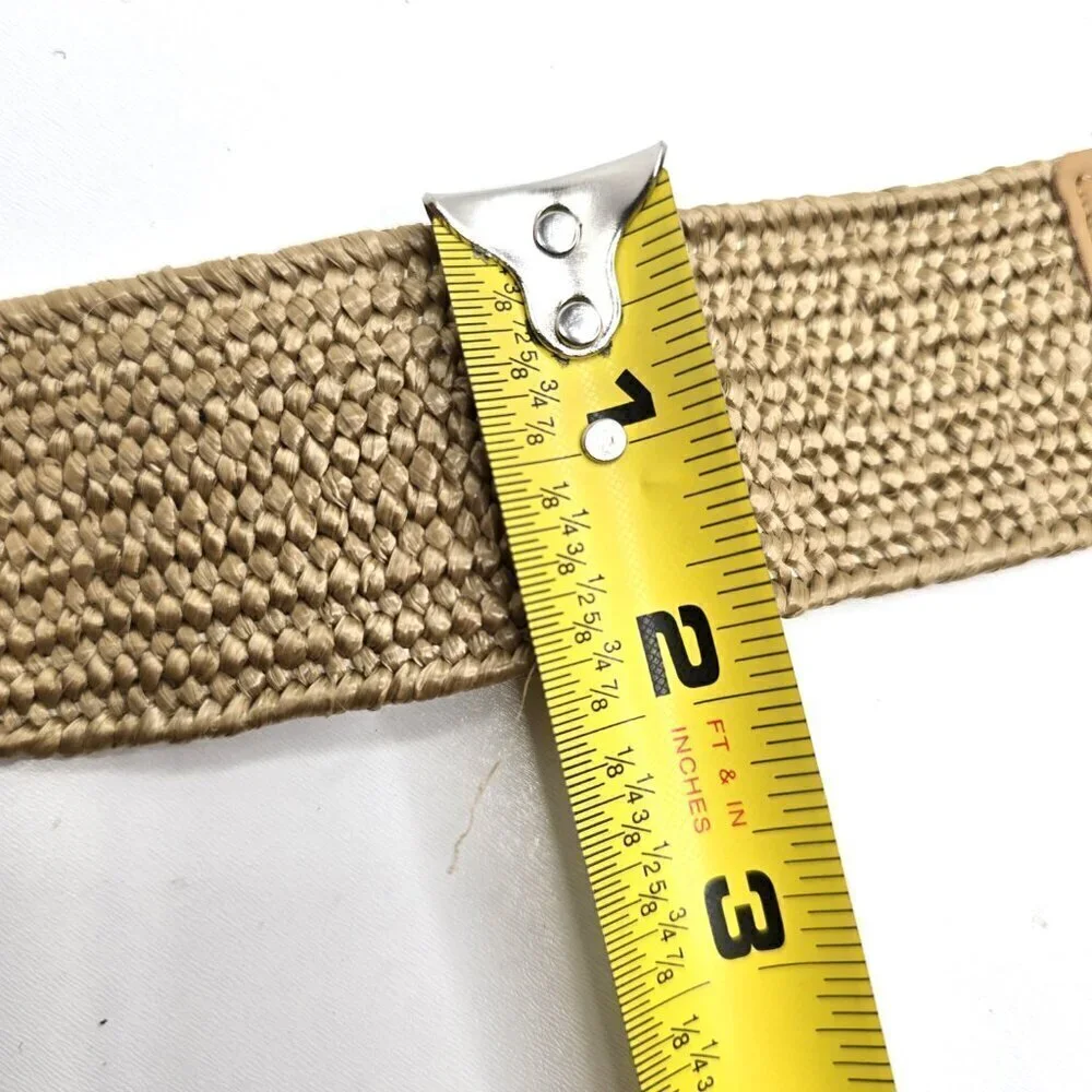 Women's Boho Beach Brown Beige Woven Elastic Straw Like Elastic Big Buckle Belt